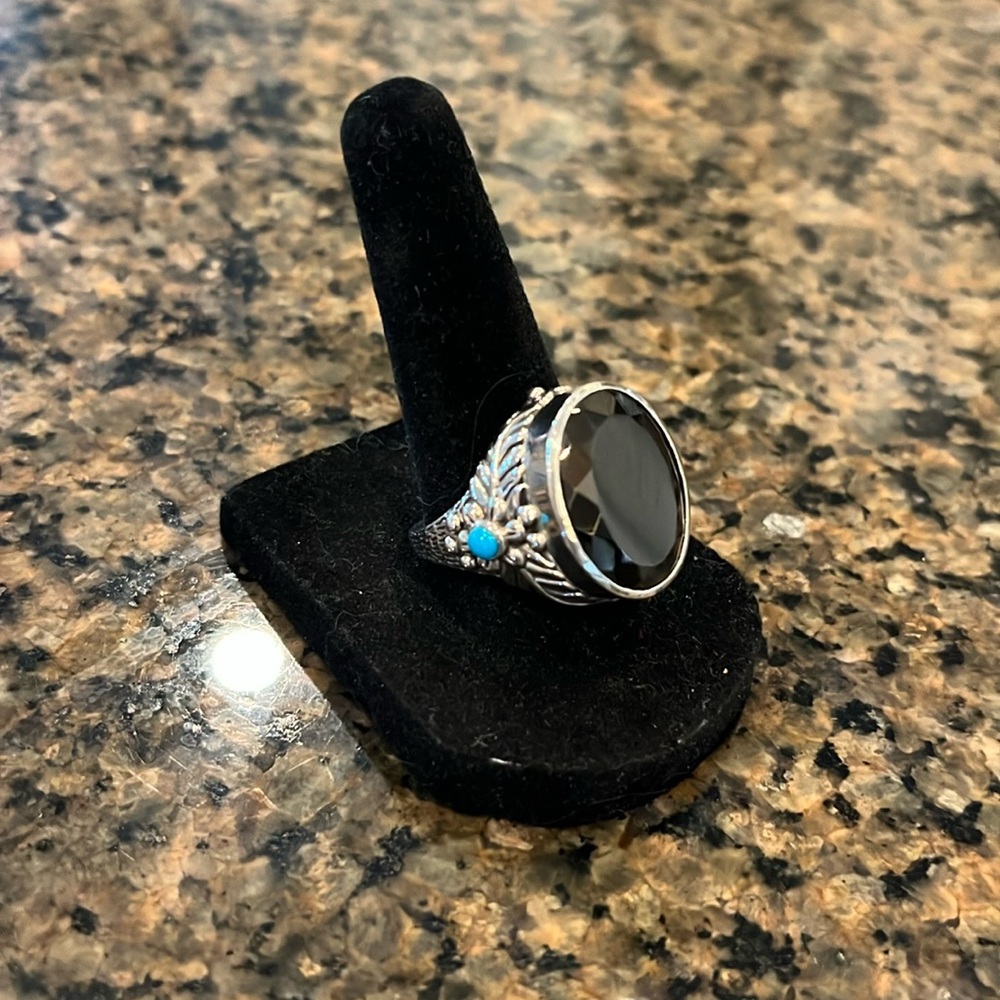 Shungite/Sterling/Turquoise Ring
